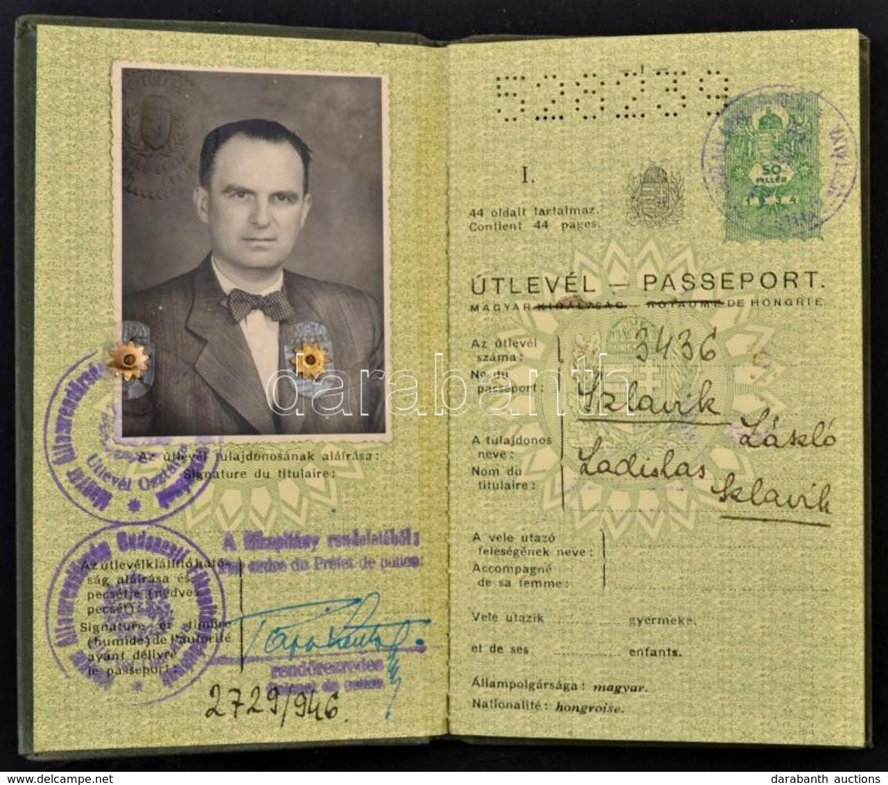 1946 Keményfedeles útlevél / Hungarian Passport. - Non Classés
