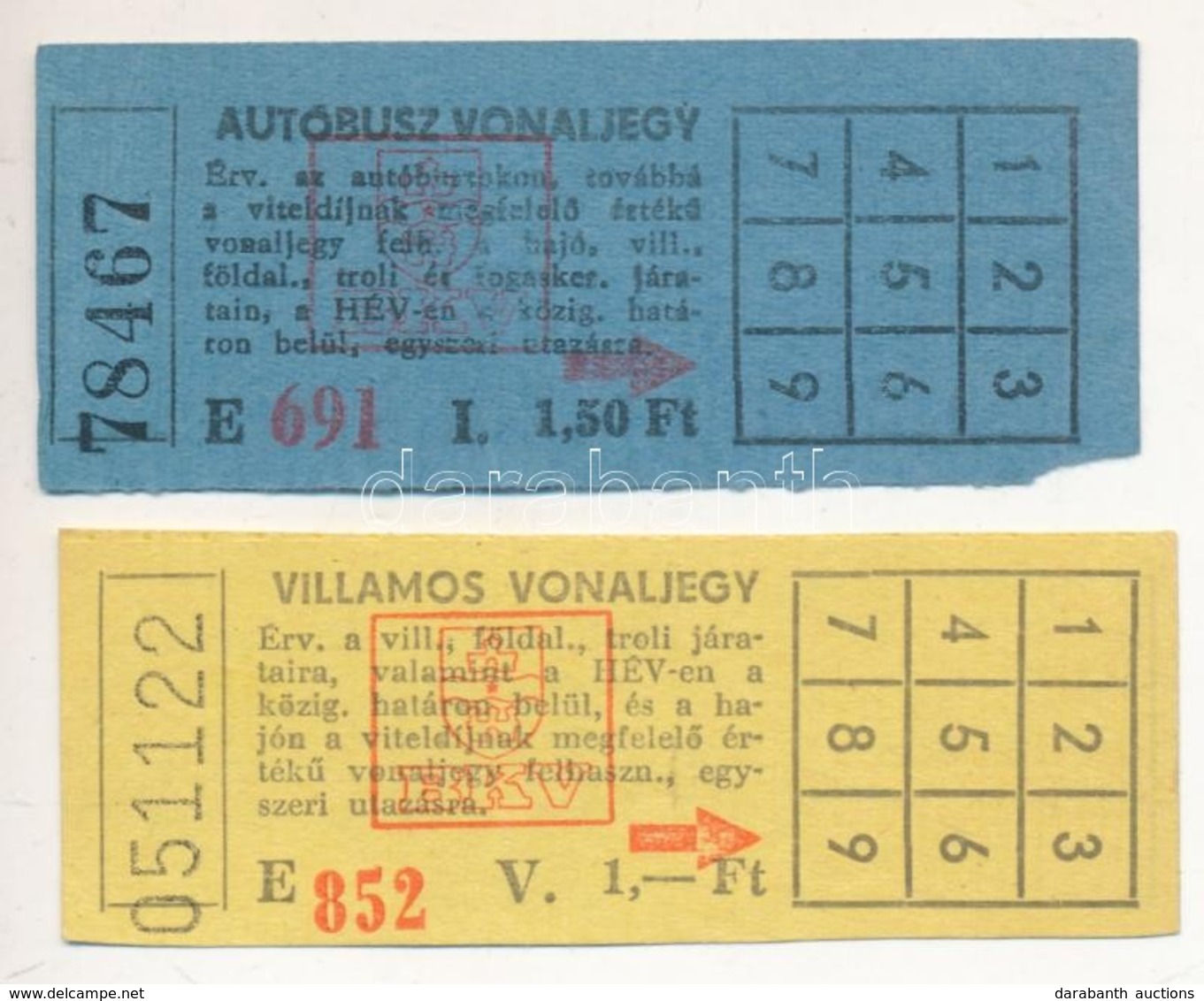 Cca 1980 Régi, Fel Nem Használt BKV Vonaljegyek: Autóbusz Vonaljegy 1,50Ft, Villamos Vonaljegy 1,-Ft - Non Classés