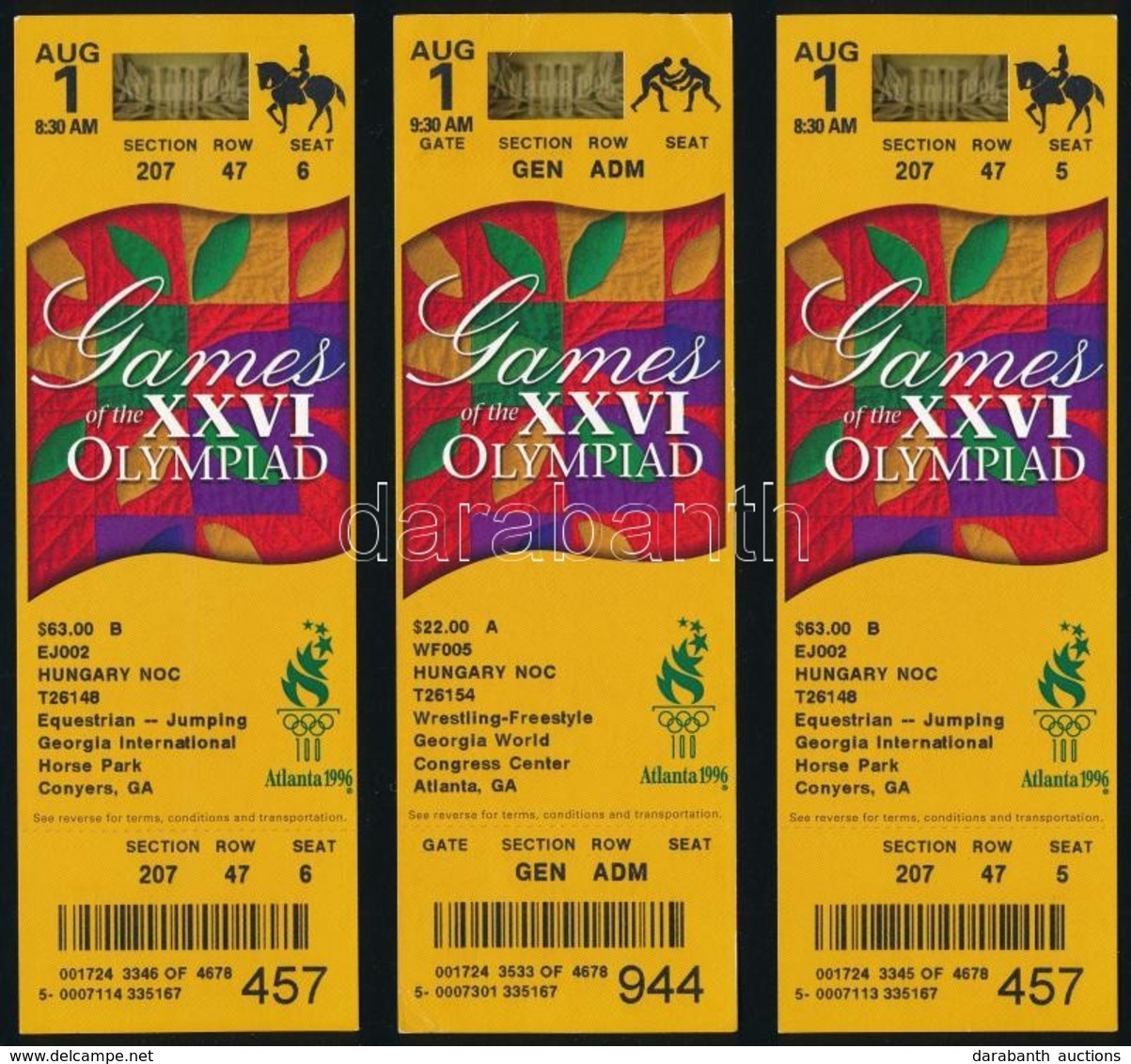 1996 3 Db Fel Nem Használt Belép? Az Atlantai Olimpiára / 3 Unused Tickets For The Atlanta Olympic Games - Unclassified