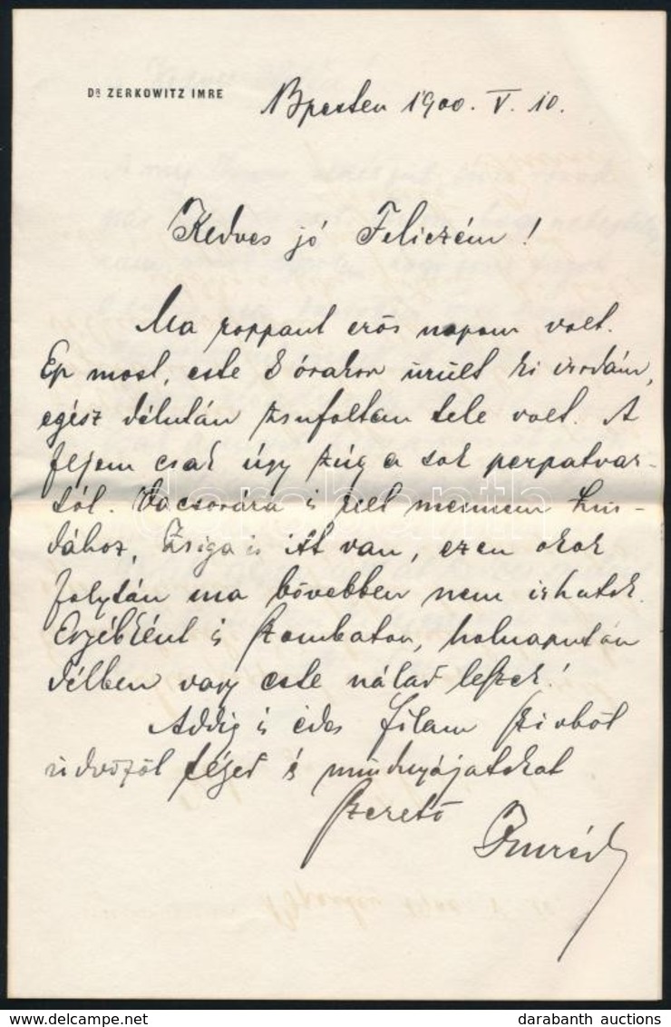 Dr.Zerkowitz Imre (1867 - 1933) Jogász Saját Kézzel írt Levele Feleségének - Altri & Non Classificati