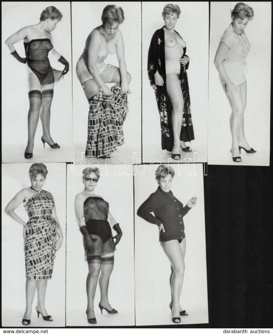 Cca 1968 Bevállalós Negyvenes, Szolidan Erotikus Felvételek, 7 Db Vintage Fotó, 17,5x8 Cm - Other & Unclassified