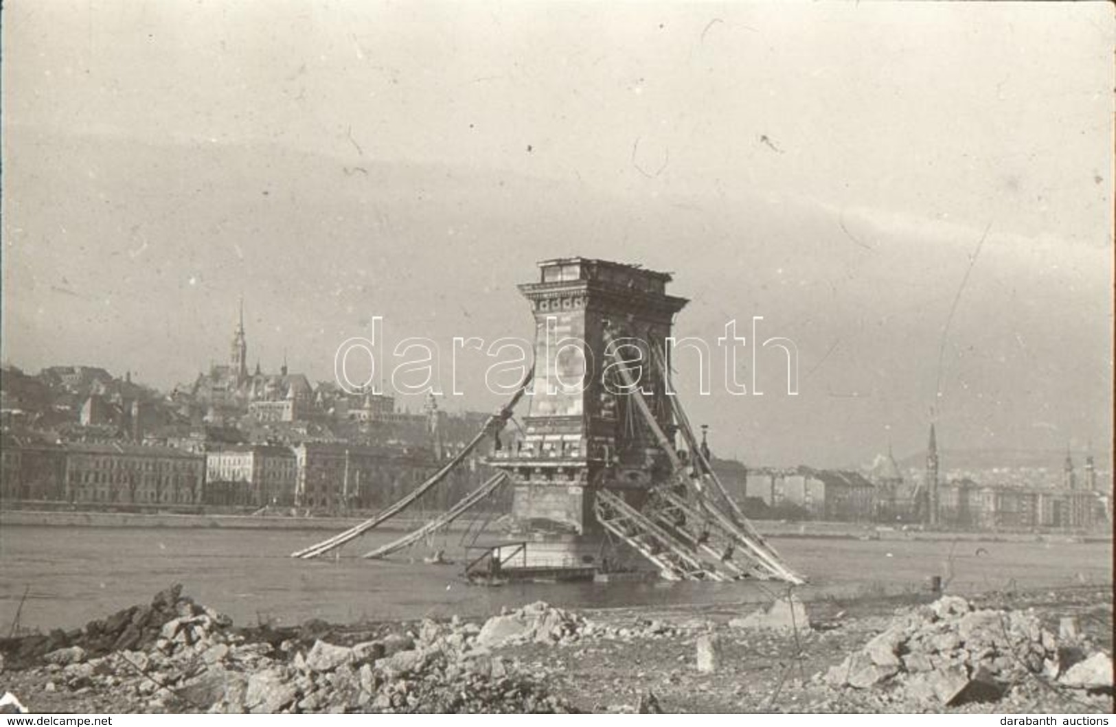 Cca 1945 A Felrobbantott Lánchíd és A Felépített Kossuth-híd, 3 Db Vintage Diapozitív Felvétel Fekete György (1904-1990) - Other & Unclassified