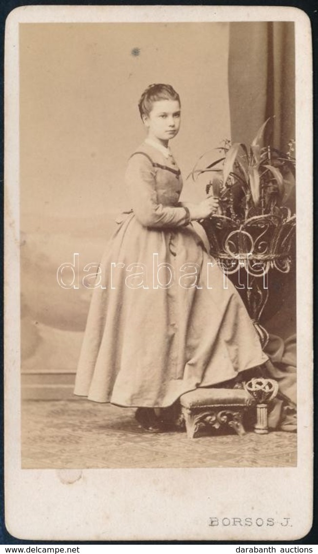 Cca 1880 Fiatal Lány Portréja, Keményhátú Fotó Borsos József Pesti M?terméb?l, 10,5×6,5 Cm - Autres & Non Classés