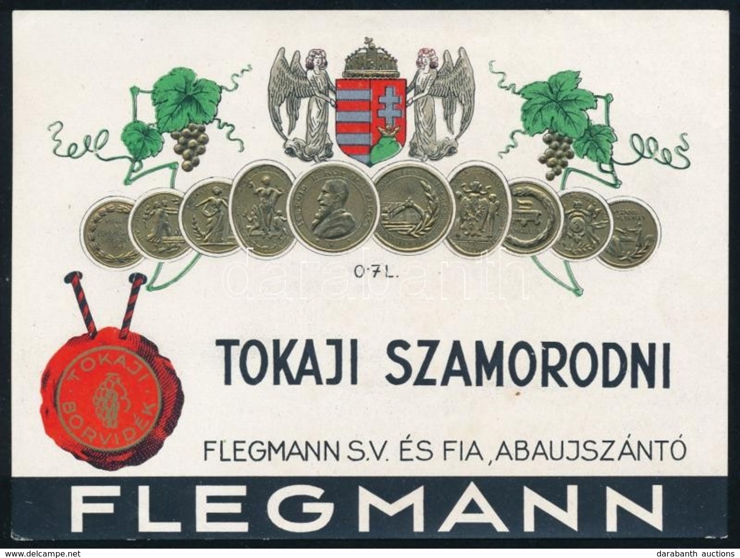 Cca 1920 Tokaji Szamorodni Flegmann Abaújszántó Dombornyomott Díszes Borcímke - Advertising