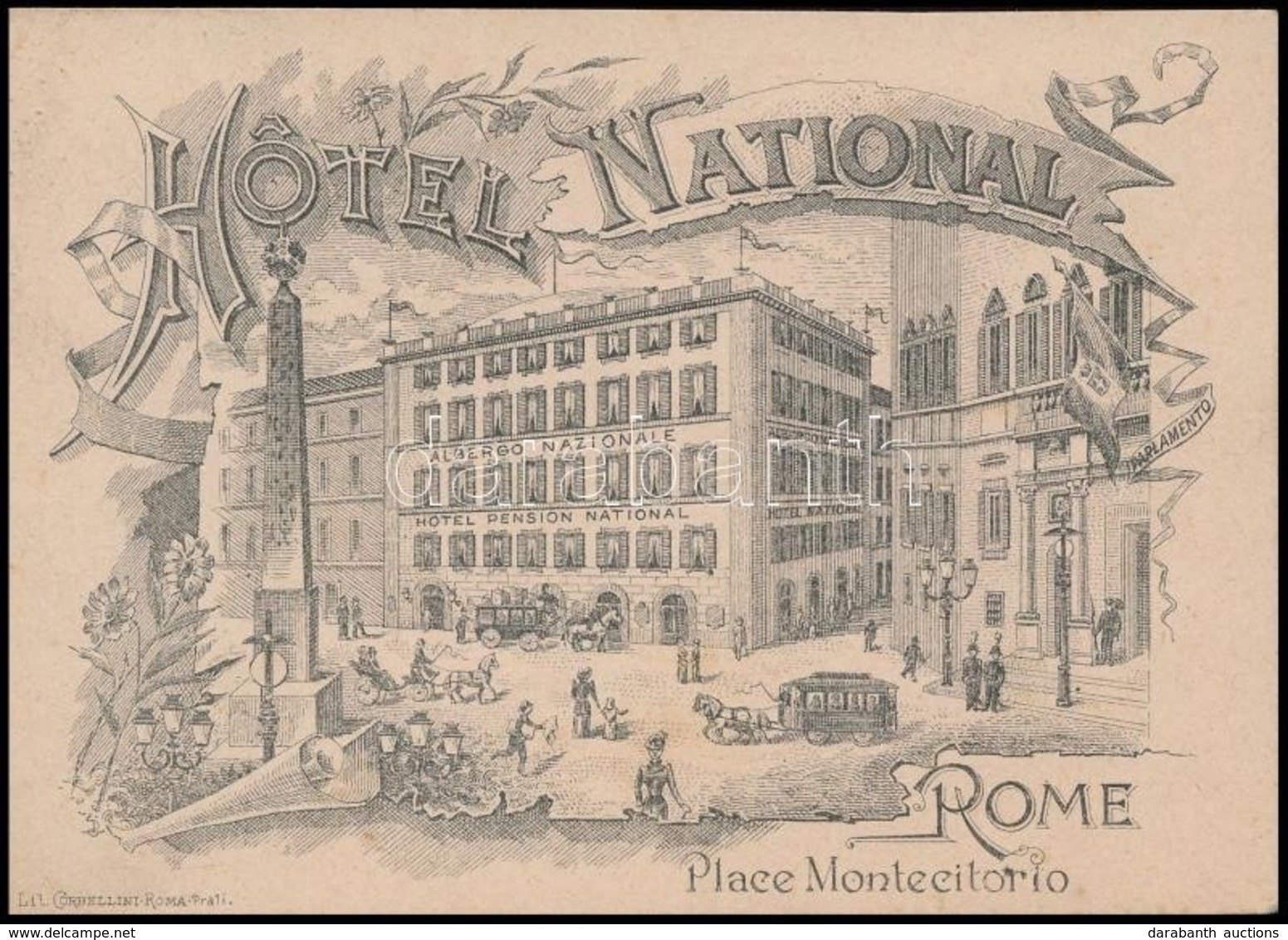 Cca 1900 Hotel National Roma, Reklám Kártya / Advertising 12x8 Cm - Reclame