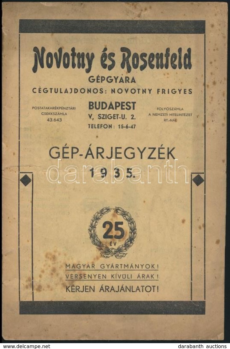 1935 Novotny és Rosenfeld Gépgyára Gép-árjegyzéke, Foltos Papírkötésben - Werbung