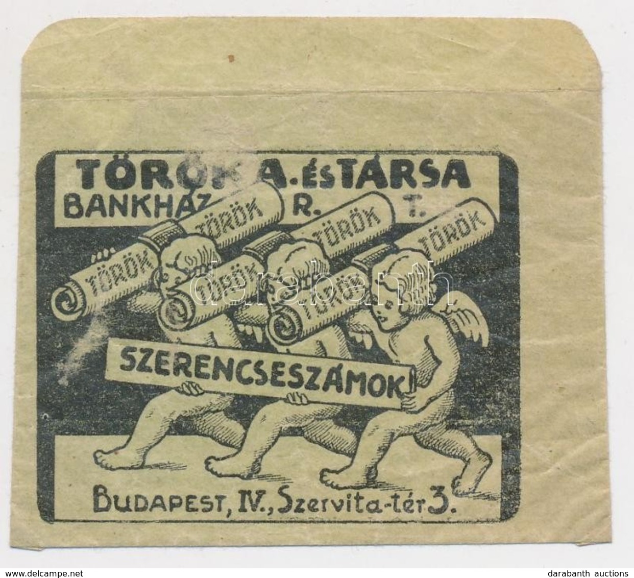 Cca 1910 Bp., V. Török és Társa Bankház. Sorsjátékhoz Szerencseszámok Tartására Szolgáló Boríték - Werbung