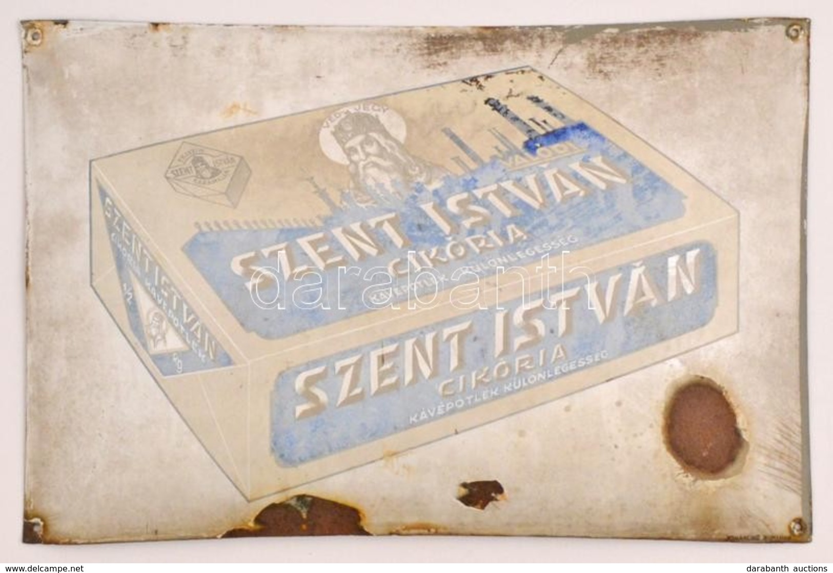 Cca 1920 Szent István Cikoria, Sérült Zománctábla, 33×50 Cm - Advertising