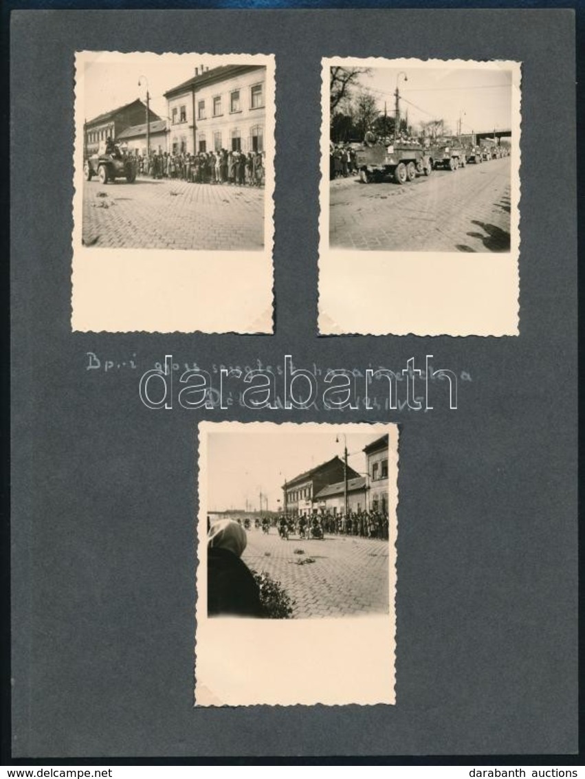 1941 Budapesti Gyors Seregtest, Motorizált Egység Hazajövetel A Délvidékr?l, 3 Db Fotó, Albumlapra Ragasztva, 9×6 Cm - Autres & Non Classés