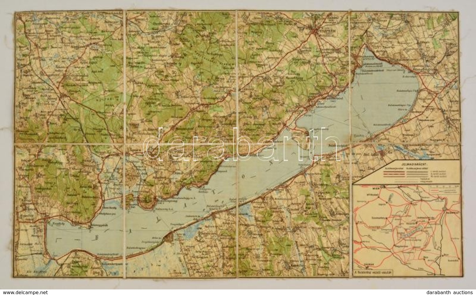 Cca 1930 A Balaton Térképe, Kiadja A Magyar Királyi Honvéd Térképészeti Intézet, Vászontérkép, 43×25,5 Cm - Andere & Zonder Classificatie