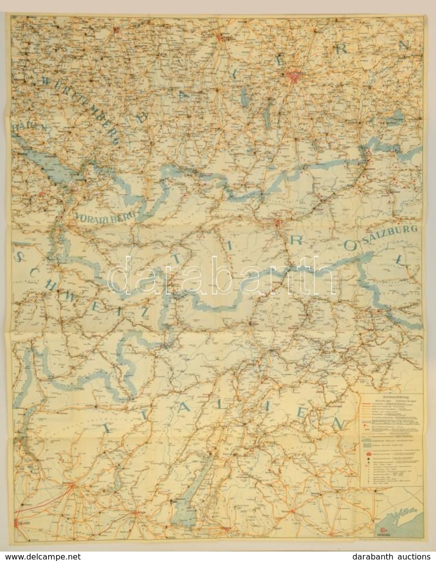 1930 Automobilkarte Der Alpenländer 1. Szerk.: Adolf Bier. Innsbruck, Universitäts-Verlag Wagner. XII. Kiadás, 98x77 Cm. - Andere & Zonder Classificatie