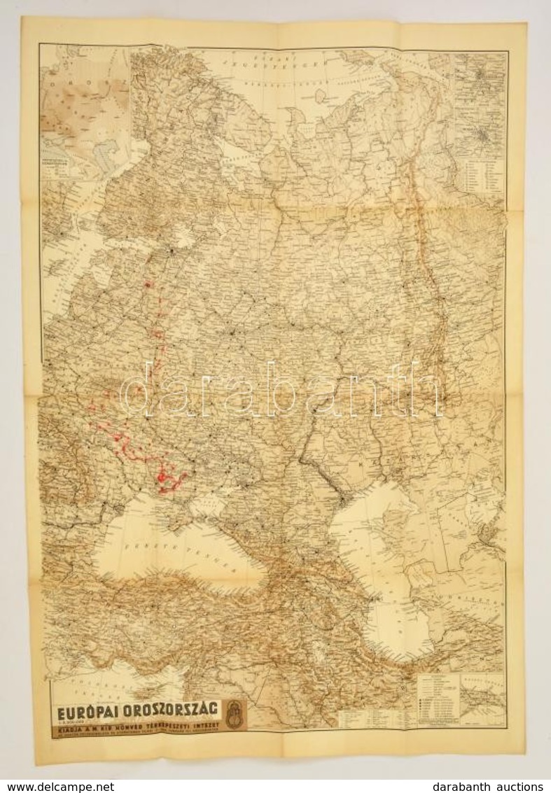 1942 Európai Oroszország Térképe, 1:500000, M. Kir. Honvéd Térképészeti Intézet, Piros Bejelöléssel A Frontvonal Mentén, - Andere & Zonder Classificatie