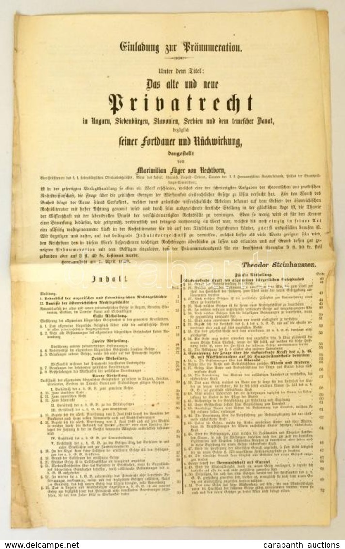 1858 Meghívó Maximilian Füger Von Rechtborn: Das Alte Und Neue Privatrecht Cím? Jogi El?adására, Német Nyelven, 41,5x26  - Non Classificati