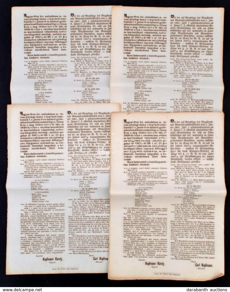 1861 Magyaróvár, Kopfmann Károly F?jegyz? Magyar és Német Nyelv? Hirdetménye Közgy?lési Határozatokról, 8 Db - Ohne Zuordnung