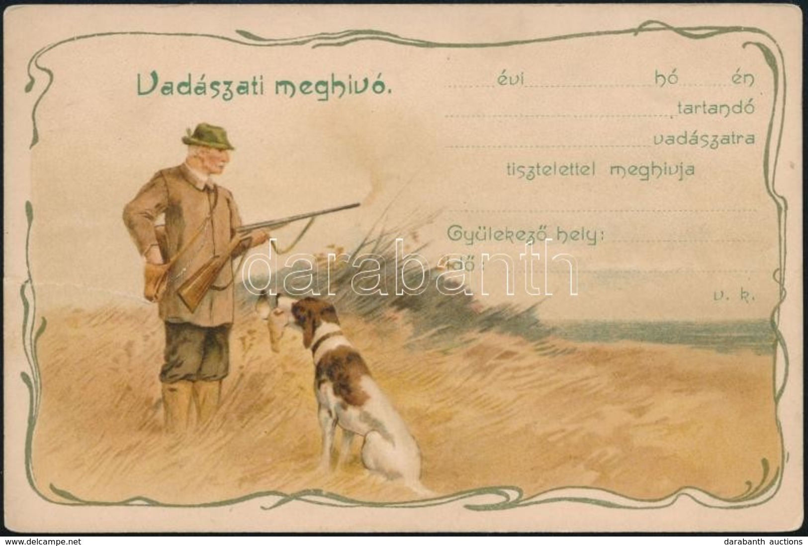 Cca 1900 Vadászati Meghívó, Litho, Sérült - Non Classificati