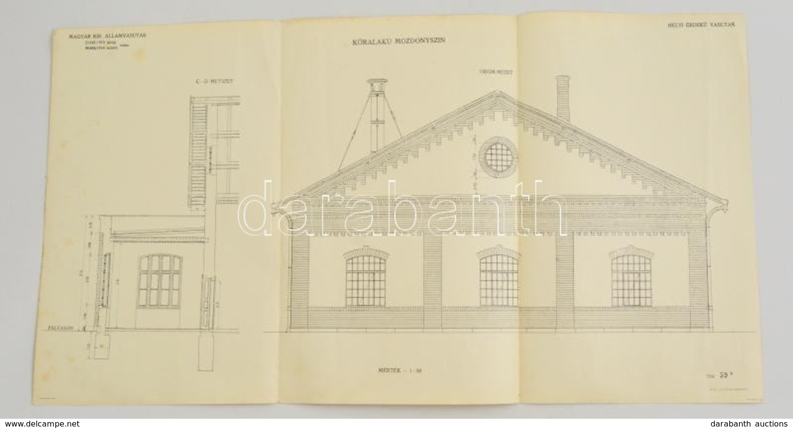 1914 MÁV Helyi érdek? Vasutak. Kör Alakú Mozdonyszín Látványterve / Railway Garage Plan 70x35 Cm - Zonder Classificatie