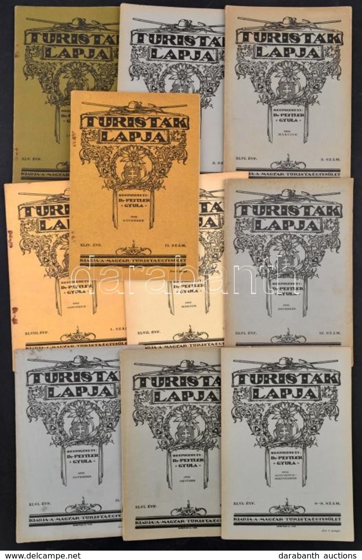 1932-1936 Turisták Lapja 10 Száma: 1932 XLIV. évf. 11. Sz., 1933. XLV. évf. 4. Sz.,1934 XLVI. évf. 2-3.,8-12. Sz.,1935 X - Ohne Zuordnung