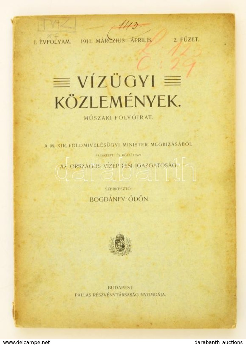 1911 Vízügyi Közlemények I. évf. 2. Szám. Morvaszabályozás 24 Fényképpel és Két Kihajthható Térképpel. - Zonder Classificatie