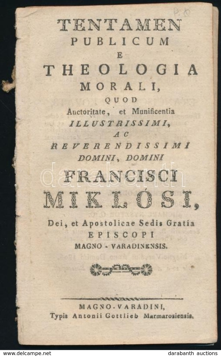 Kováts Ferenc Xaver (1743-1810): Tentamen Publicum E Theologia Morali, Quod Auctoritate, Et Munificentia Illustrissimi,  - Zonder Classificatie