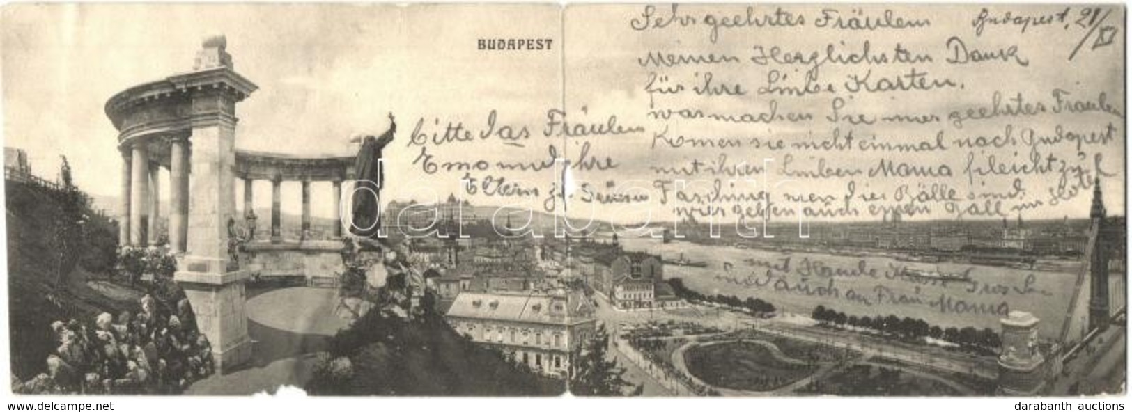 * T4 1904 Budapest, Panorámalap A Szent Gellért Szobortól / Panoramacard (lyuk / Hole) - Non Classificati