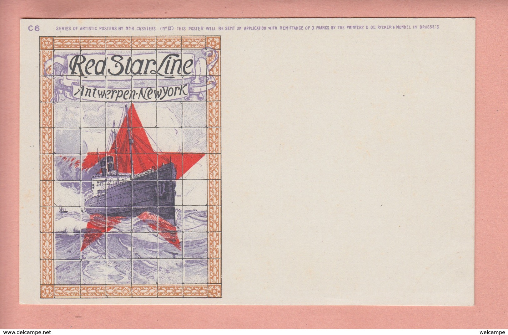 OLD POSTCARD POSTER ART CASSIERS - SHIPPING - RED STAR LINE - ANTWERP NEW YORK - Advertising