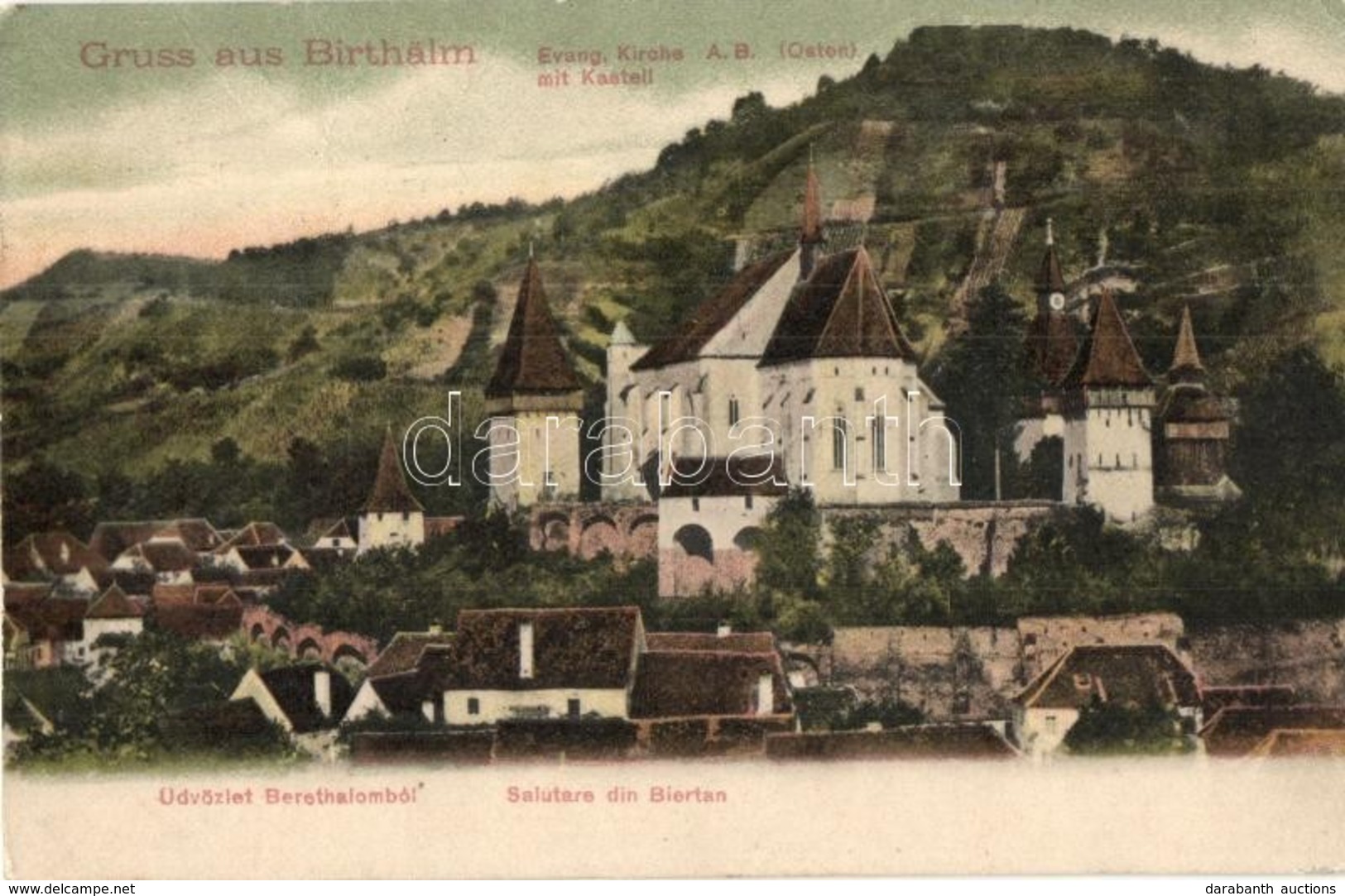 T2/T3 Berethalom, Birthälm, Biertan; Evang Kirche A. B. Mit Kastell / Vártemplom. Johann Werner Kiadása / Castle Church  - Ohne Zuordnung