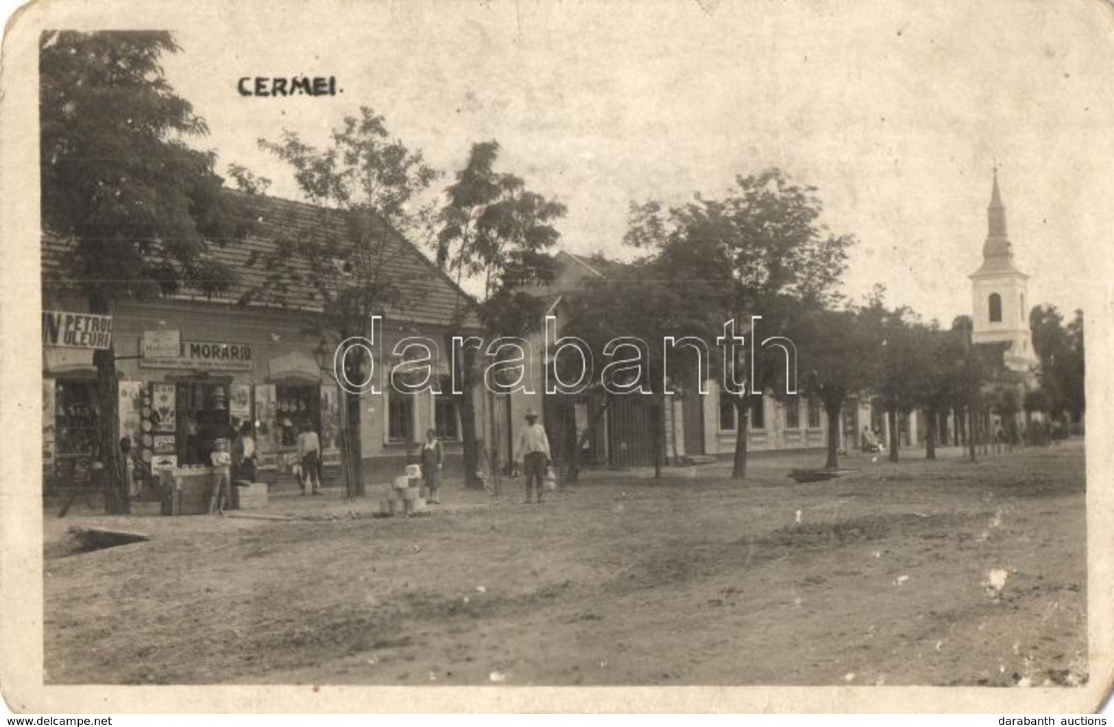 ** T3 Cserm?, Cermei; Utcakép, Morariú üzlete Ahol Benzin Is Kapható, Templom / Street View With Shop And Church, Gas Oi - Unclassified