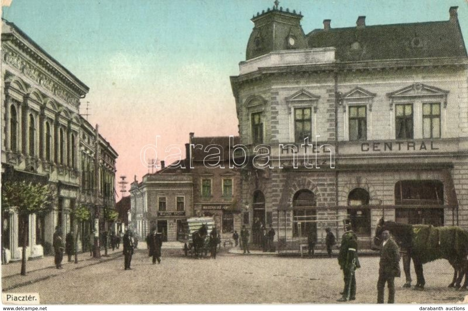 * T3 Déva, Deva; Piac Tér, Hotel Central Szálloda és Kávéház, Baum Mór, Maschalkó János üzlete. Hirsch Adolf Kiadása / M - Non Classés