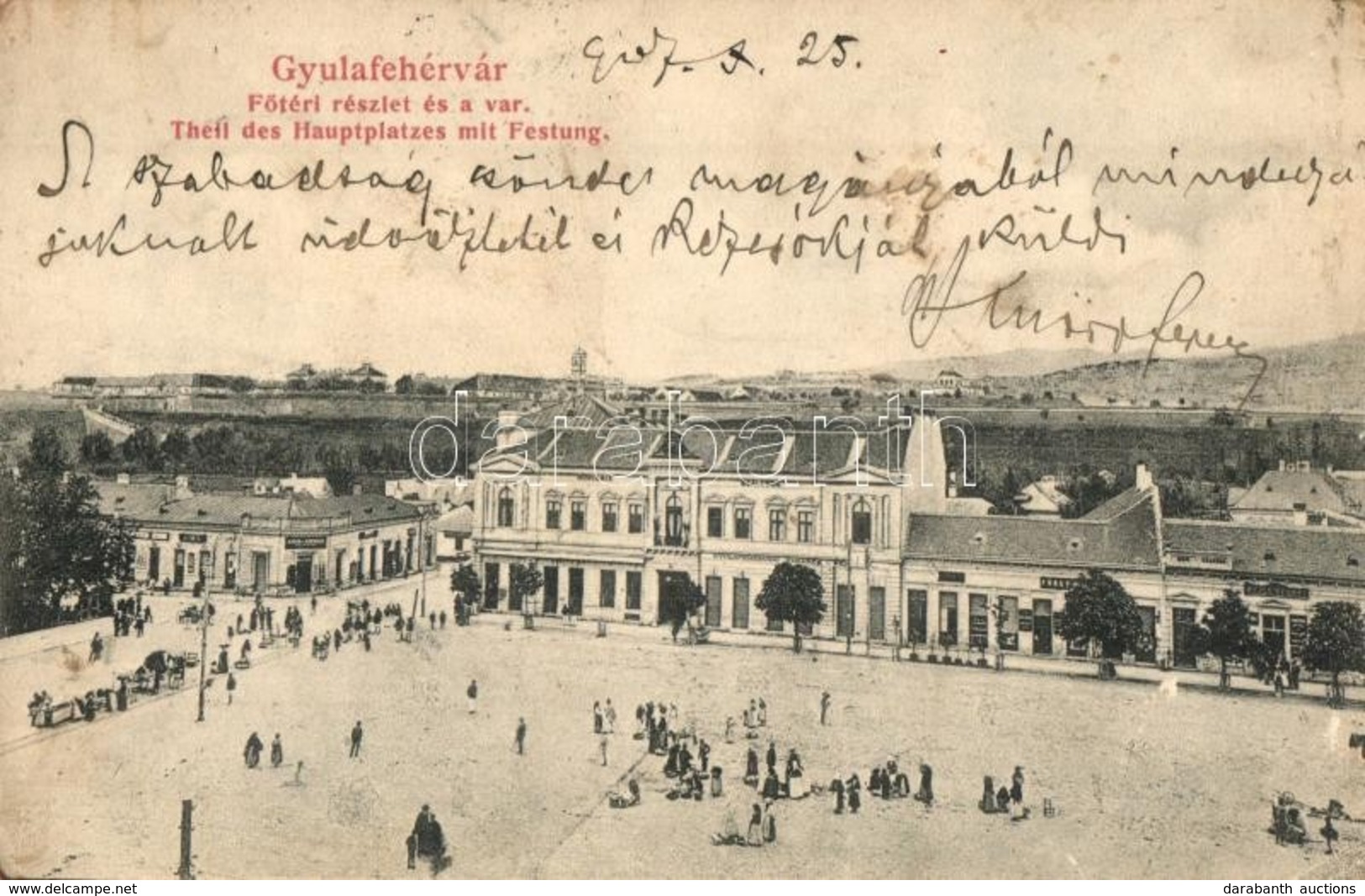 * T2/T3 1907 Gyulafehérvár, Karlsburg, Alba Iulia; F? Tér és Vár, Weiss Bernát, Fürst és Adler és Herman üzlete, Takarék - Zonder Classificatie