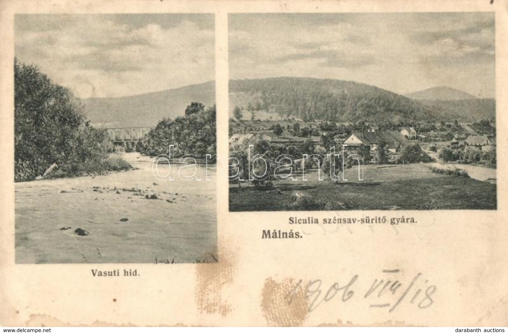 T2/T3 1906 Málnás, Malnas; Vasúti Híd, Siculia Szénsav-s?rít? Gyára. Gyulai Ferenc Fényképész Kiadása / Railway Bridge,  - Ohne Zuordnung