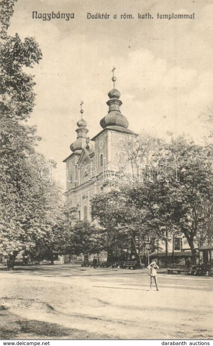 T3/T4 1916 Nagybánya, Baia Mare; Deák Tér, Római Katolikus Templom. Kovács Endre Kiadása / Square, Church (hiányzó Rész  - Ohne Zuordnung