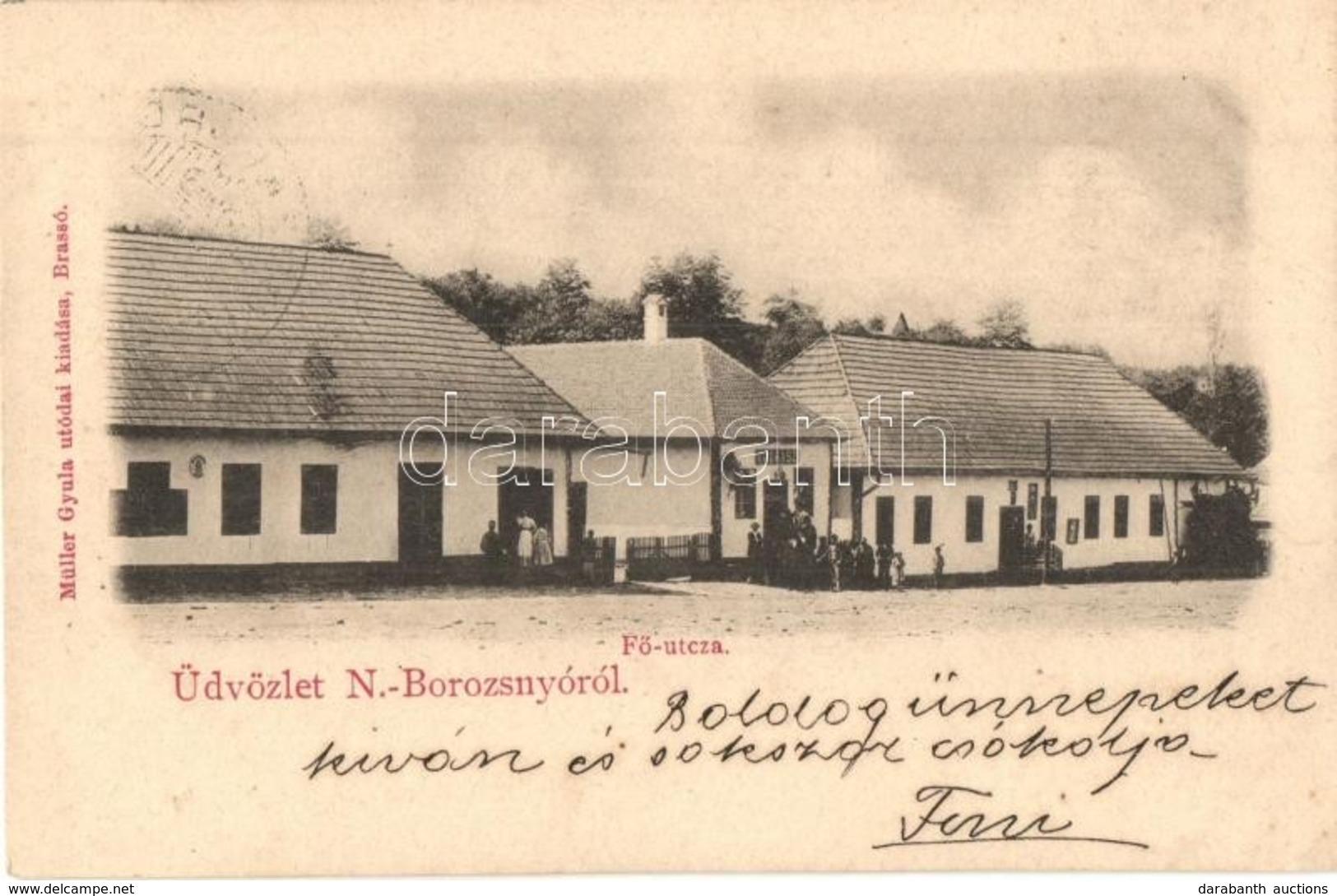 * T2/T3 1901 Nagyborosnyó, Nagyborozsnyó, Borosneu Mare; F? Utca, Fodrász üzlet. Müller Gyula Utódai Kiadása / Main Stre - Non Classés