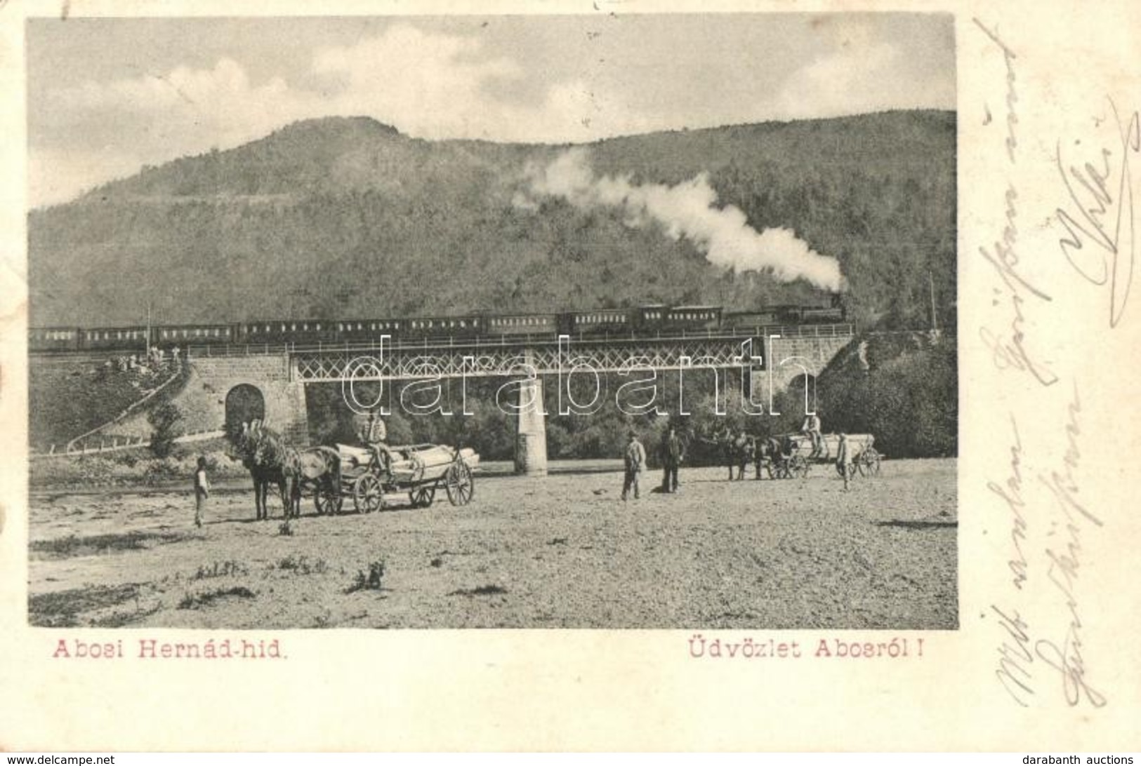 T2 1900 Abos, Obisovice; Hernád Vasúti Híd, G?zmozdony, Faszállító Szekerek / Railway Bridge, Locomotive, Wood Transport - Non Classés