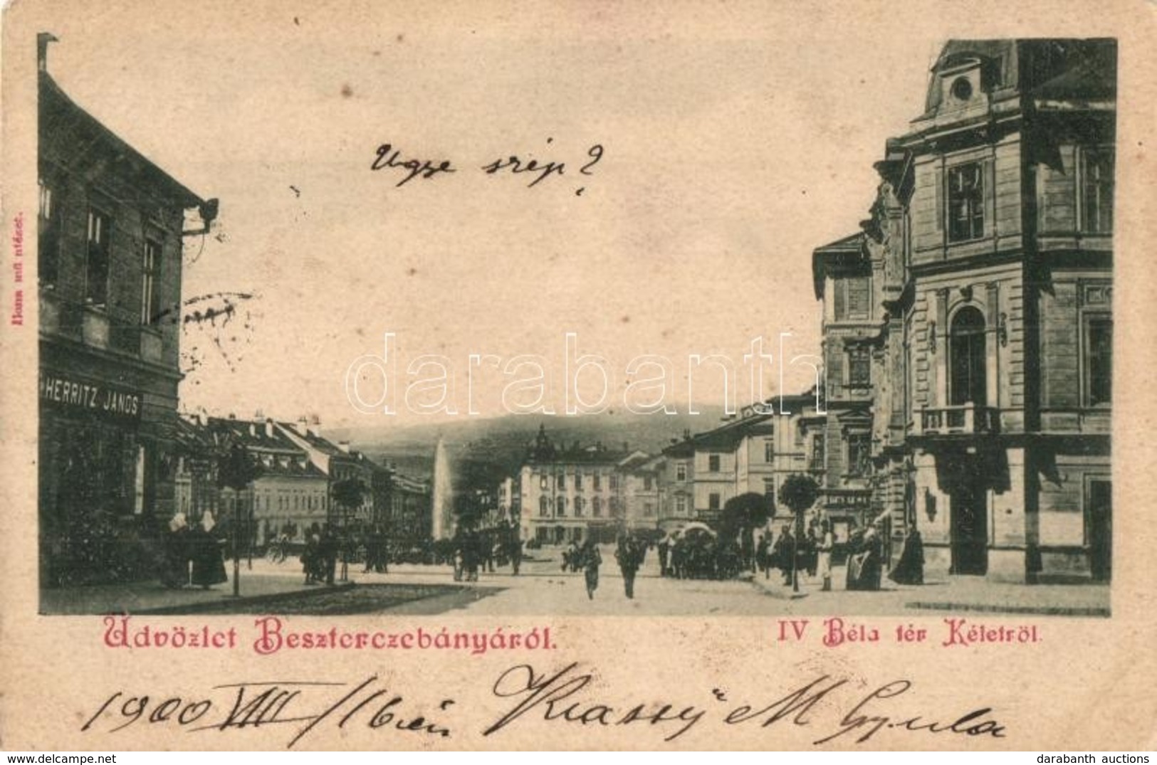 T2/T3 1900 Besztercebánya, Banská Bystrica; IV. Béla Tér Keletr?l, Herritz János, Barth üzlete. Ilona M?intézet Kiadása  - Zonder Classificatie