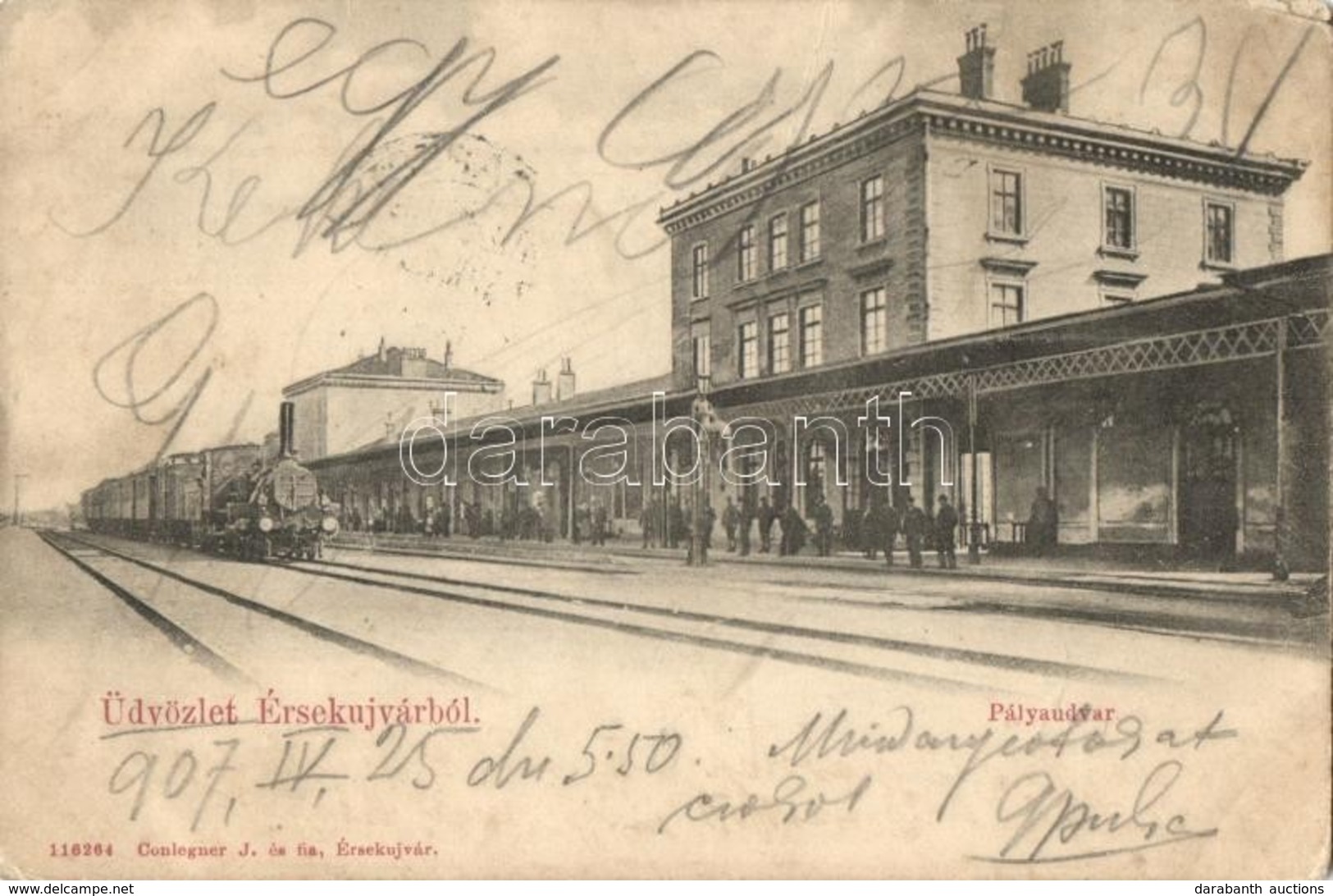 T3/T4 Érsekújvár, Nové Zámky; Vasútállomás, Pályaudvar, G?zmozdony. Conlegner J. és Fia Kiadása / Railway Station, Locom - Ohne Zuordnung