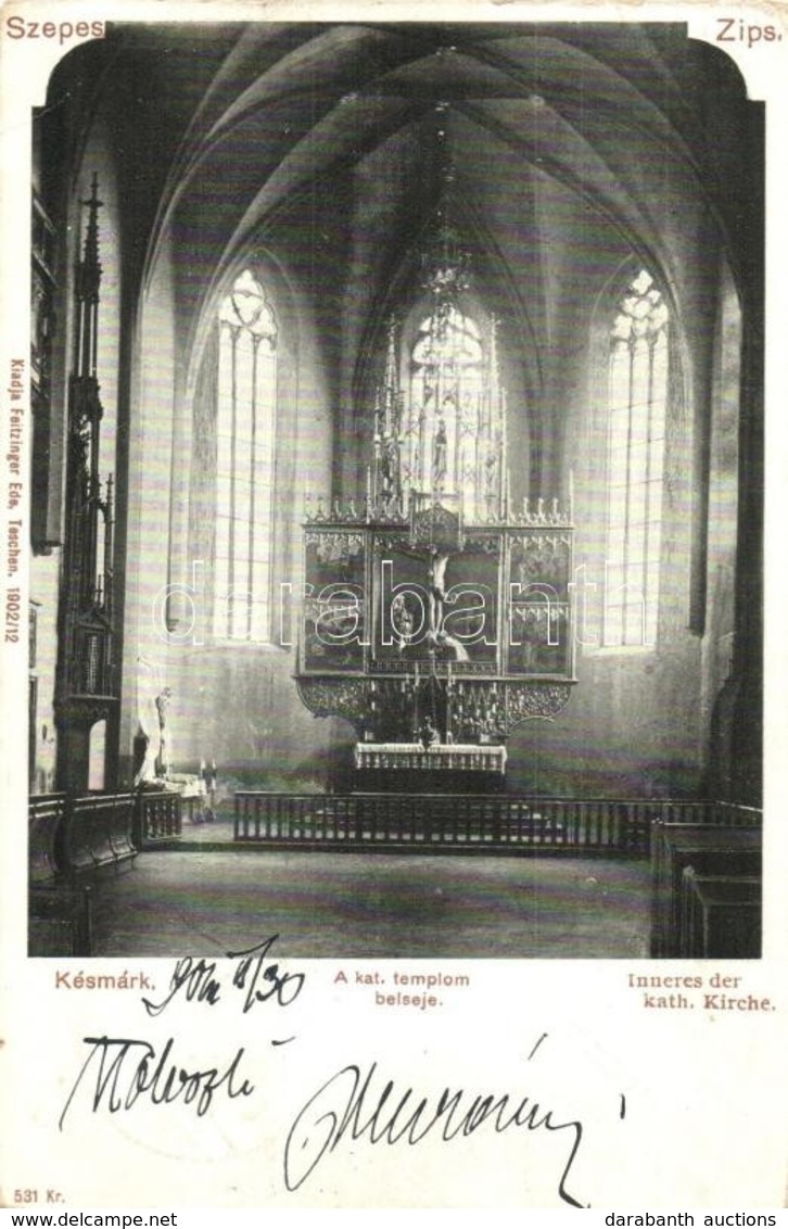 T2/T3 Késmárk, Kezmarok; Katolikus Templom Bels?, Kiadja Feitzinger Ede / Church Interior (EK) - Non Classés
