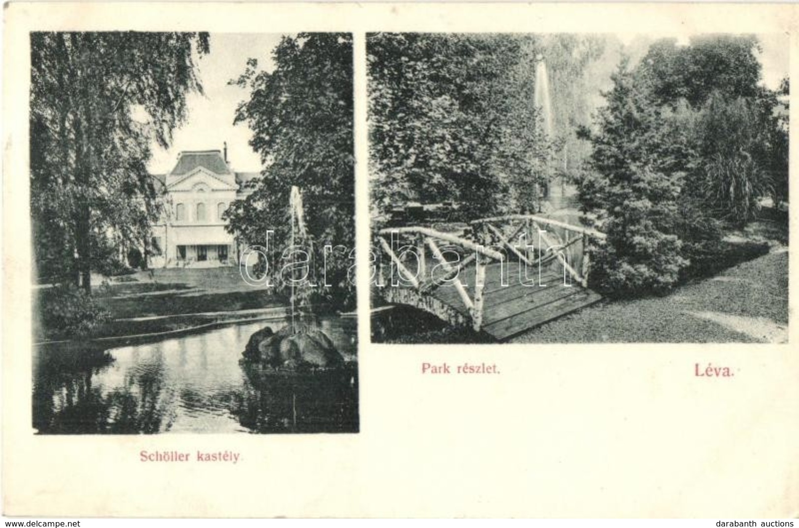 T2/T3 Léva, Levice; Schöller Kastély, Park, Kis Híd. Dukesz Lipót Kiadása / Castle, Park, Bridge (EK) - Unclassified