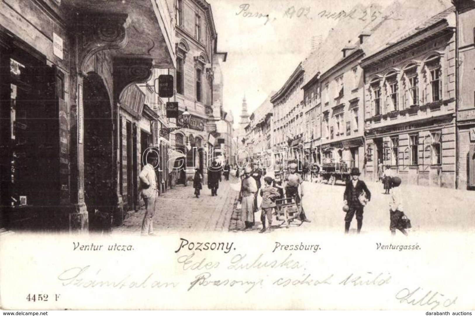 T2/T3 1902 Pozsony, Pressburg, Bratislava; Ventúr Utca, üzletek / Venturgasse / Street View With Shops  (EK) - Ohne Zuordnung