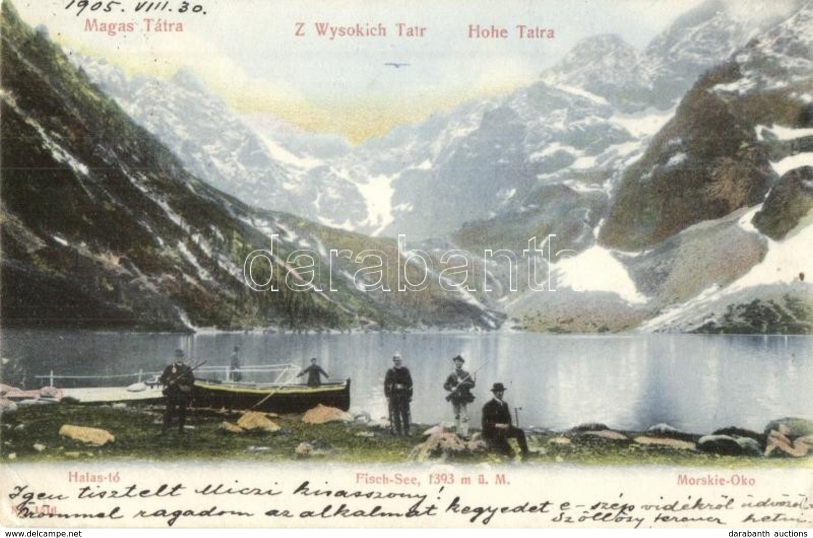 T2/T3 1905 Tátra, Tatry; Halas-tó, Vadászok Fegyverekkel. Franz Pietschmann Kiadása / Fisch-See / Morskie Oko / Lake, Hu - Zonder Classificatie