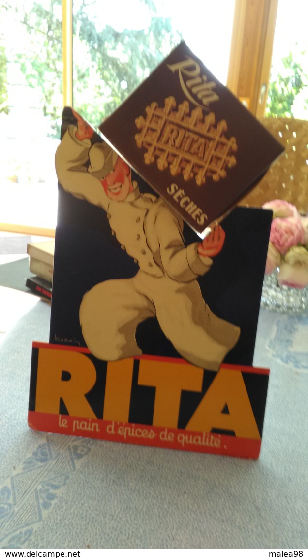 PUBLICITE ,,, RITA  LE PAIN D'  EPICES DE  QUALITE  Et GAUFRES SECHES  , Compose Du Brave Homme Et Boite De Gaufres  BE - Cajas