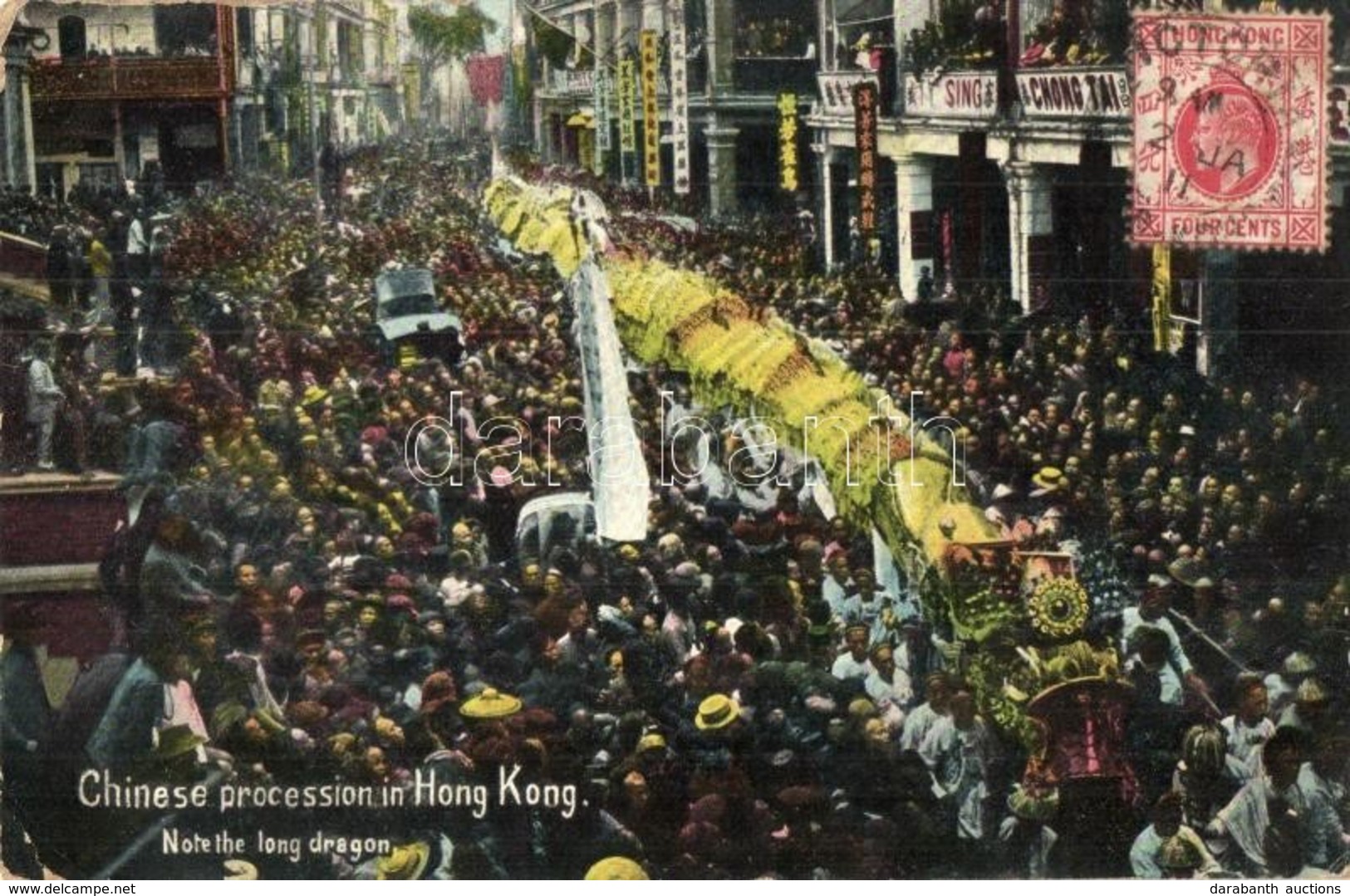 T2/T3 Hong Kong, Hongkong; Chinese Procession, Note The Long Dragon. Published By Lau Ping Kee, TCV Card (EK) - Non Classificati