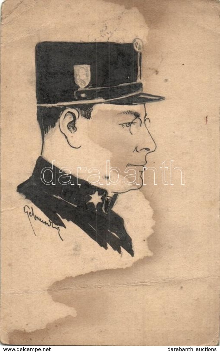 T3 1916 Kézzel Rajzolt Katonatiszt. Magyar Tábori Posta / WWI Hungarian Military, Hand-drawn Art Postcard. 5 Fillér Ga.  - Zonder Classificatie