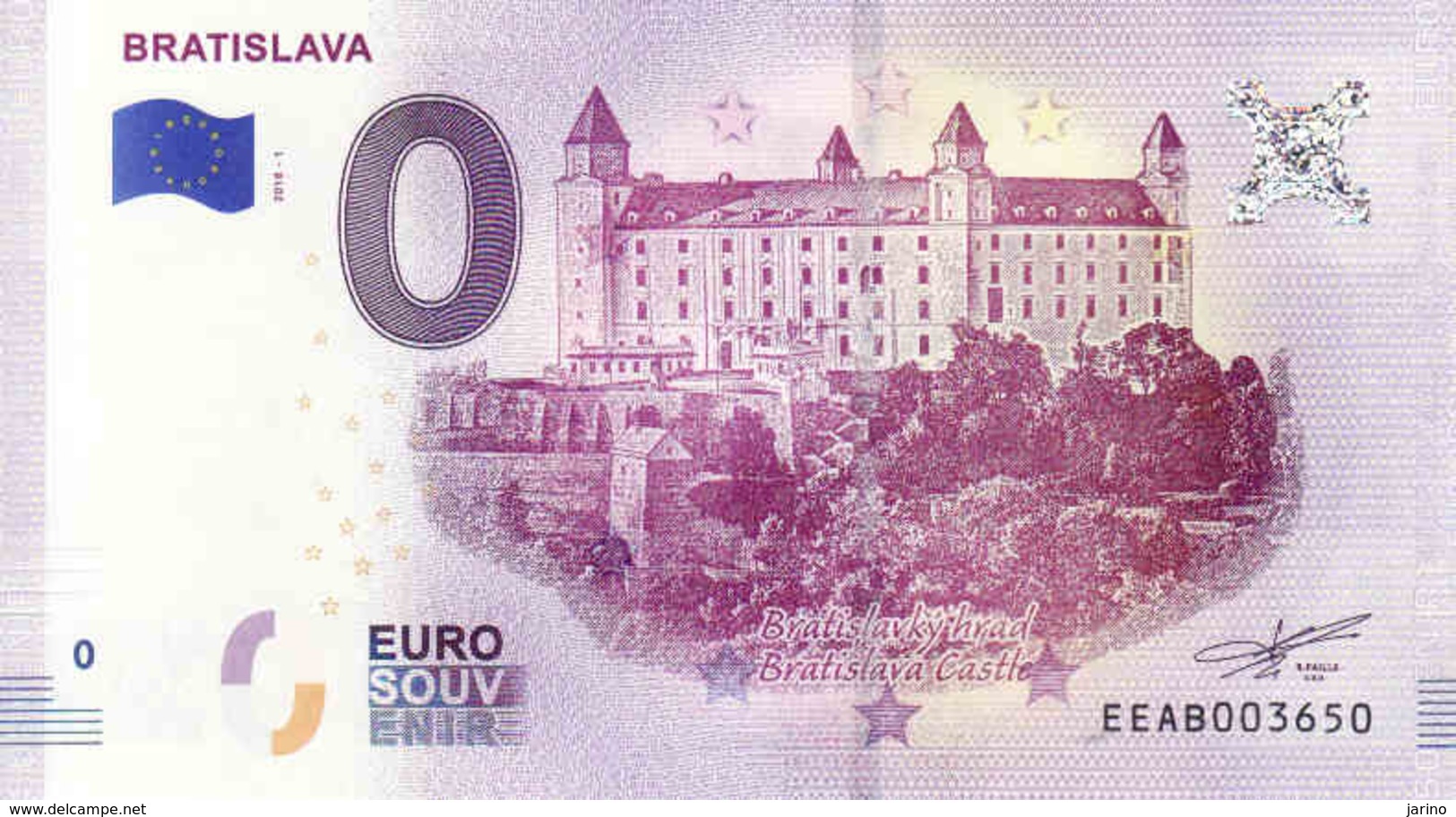 Slovaquie - Slovakia,  Billet Touristique 0 € Issued 1.6.2018 Bratislavsky Hrad, Erreur D'impression Bratislavky, Eiffel - Essais Privés / Non-officiels