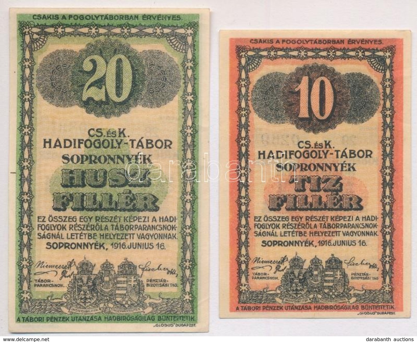 Sopronnyék / Hadifogolytábor 1916. 10f + 20f Arab Sorozat és Sorszámmal T:I-,II 
Adamo HHP-1.2, HHP-1.3 - Non Classificati