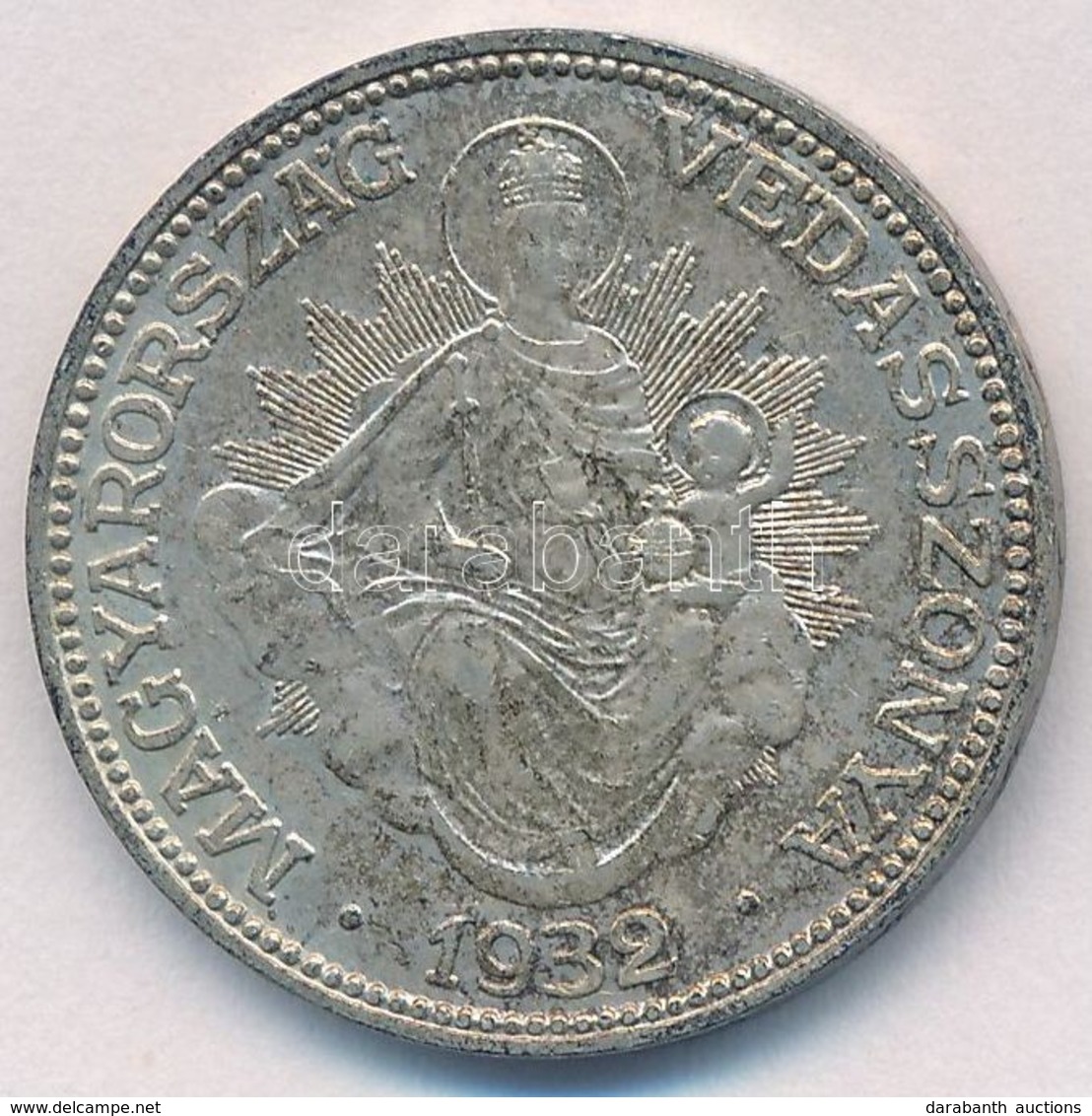 1932. 2P Ag 'Madonna' T:1-,2 Patina 
Adamo P7 - Zonder Classificatie