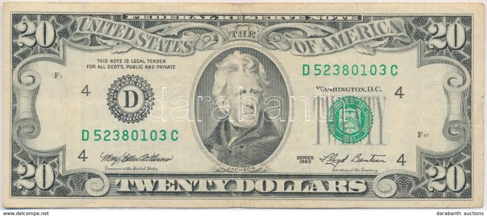 Amerikai Egyesült Államok 1994. (1993) 20$ 'Federal Reserve Note' 'Mary Ellen Withrow - Lloyd Bentsen' T:III 
USA 1994.  - Ohne Zuordnung