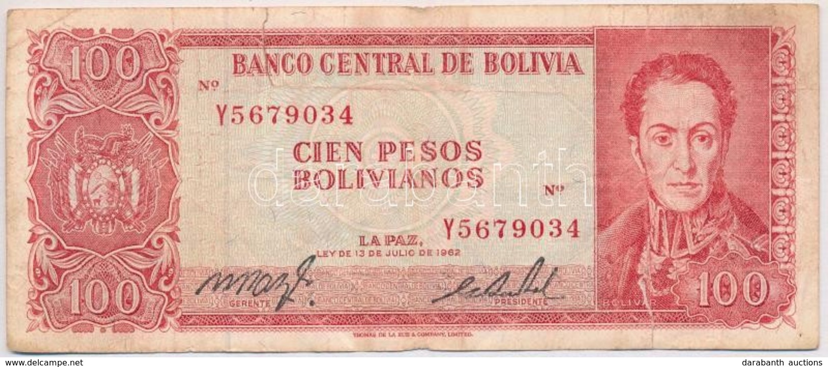 Bolívia 1962. 100P T:III- Szakadás
Bolivia 1962. 100 Pesos C:VG Tear
Krause 157 - Non Classés