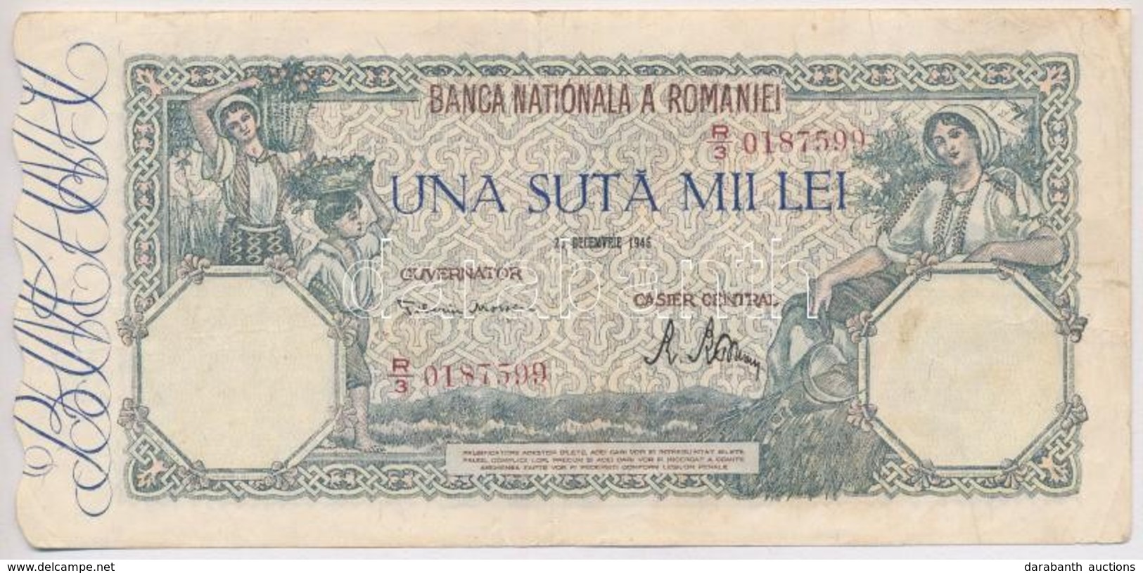 Románia 1946. 100.000L T:III
Romania 1946. 100.000 Lei C:F
Krause 58.a - Non Classés