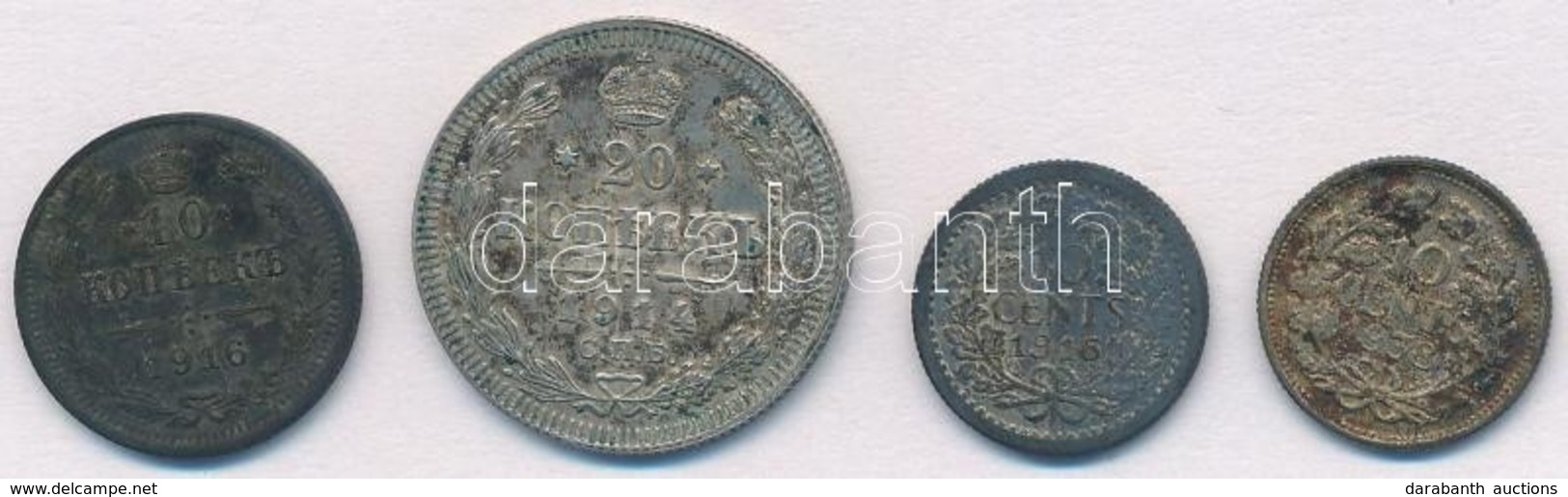 4db-os Vegyes Külföldi Ezüstpénz Tétel, Közte Hollandia 1916. 10c Ag; Orosz Birodalom 1914. 20k Ag T:2,2- Patina
4pcs Of - Unclassified