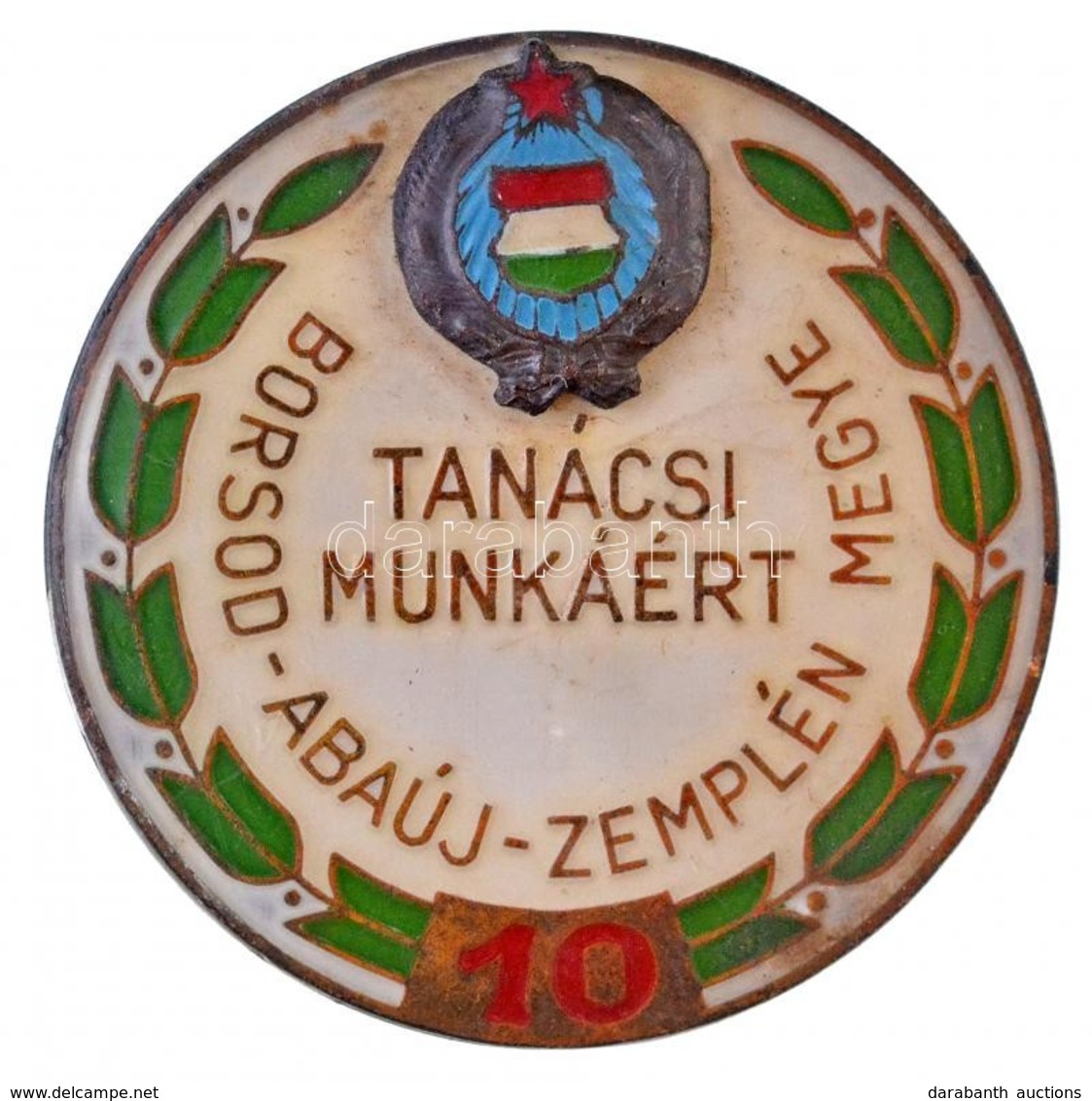 ~1960-1970. '10 év Tanácsi Munkáért - Borsod-Abaúj-Zemplén Megye' Zománcozott Fém Jelvény (30mm) T:2 - Ohne Zuordnung